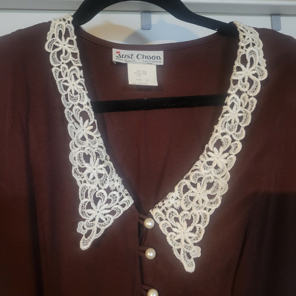 Vintage Just Choon Dress Size 11, Brown, Button Front, Lace Up Back, No Belt - Picture 3 of 7